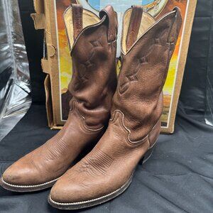 Vintage Abilene Tan Soft Leather Distressed Western Cowboy Boots size 9D